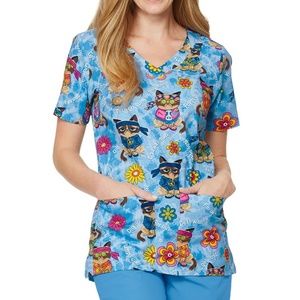 Medical Uniform Scrub Top Grumy Cat Veterinarian